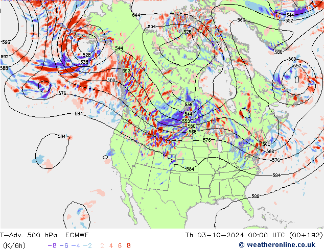 T-Adv. 500 hPa ECMWF czw. 03.10.2024 00 UTC