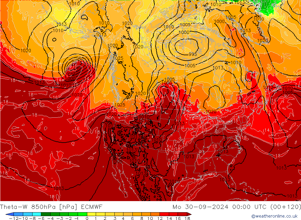 Theta-W 850hPa ECMWF lun 30.09.2024 00 UTC