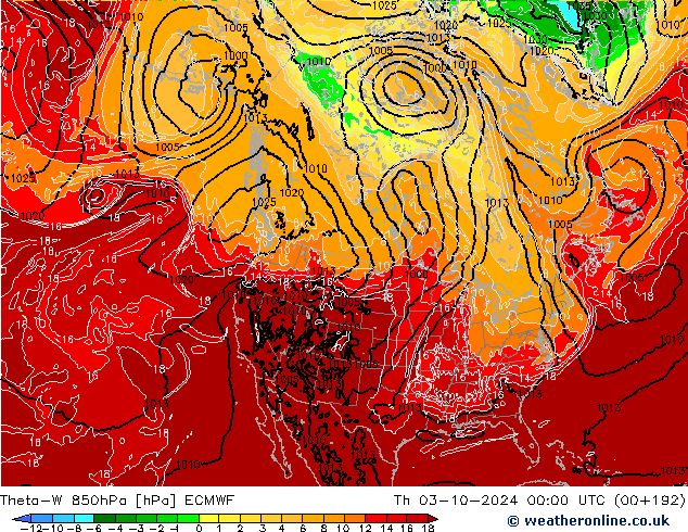 Theta-W 850hPa ECMWF jeu 03.10.2024 00 UTC