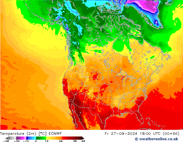 Temperaturkarte (2m) ECMWF Fr 27.09.2024 18 UTC