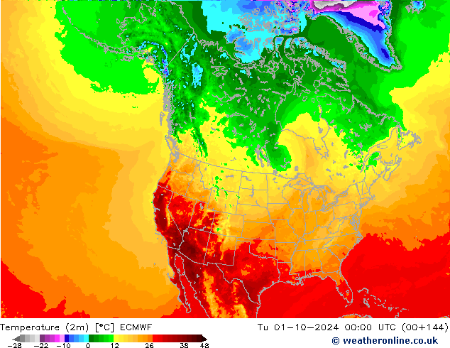 Temperatuurkaart (2m) ECMWF di 01.10.2024 00 UTC