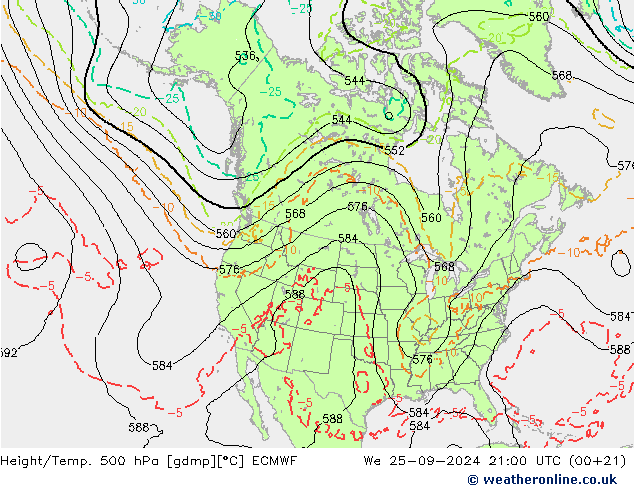 Yükseklik/Sıc. 500 hPa ECMWF Çar 25.09.2024 21 UTC