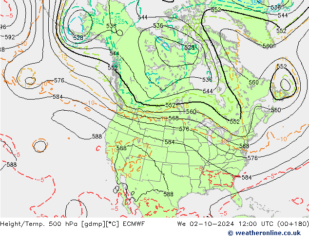 Z500/Yağmur (+YB)/Z850 ECMWF Çar 02.10.2024 12 UTC