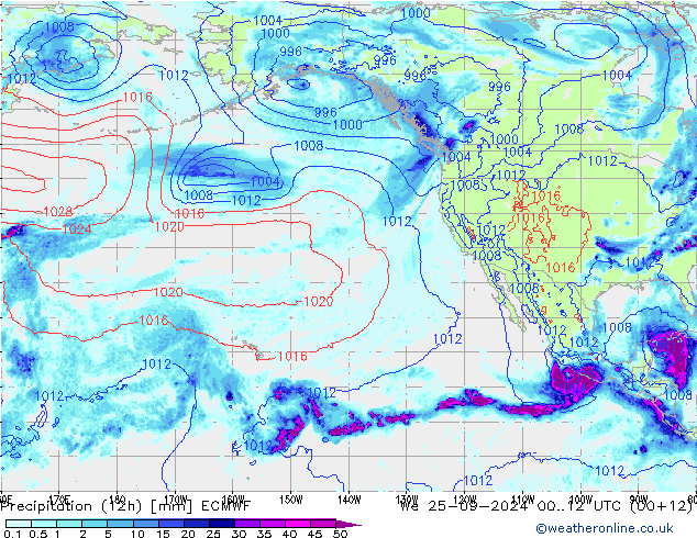 Precipitation (12h) ECMWF We 25.09.2024 12 UTC