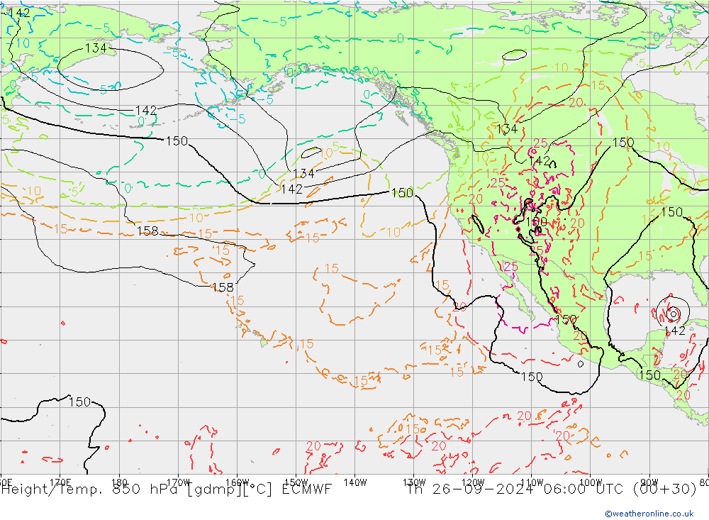 Height/Temp. 850 hPa ECMWF Th 26.09.2024 06 UTC