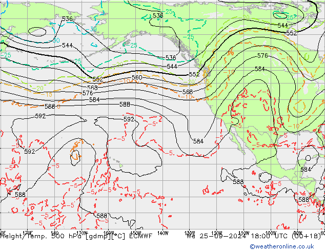 Z500/Rain (+SLP)/Z850 ECMWF mer 25.09.2024 18 UTC