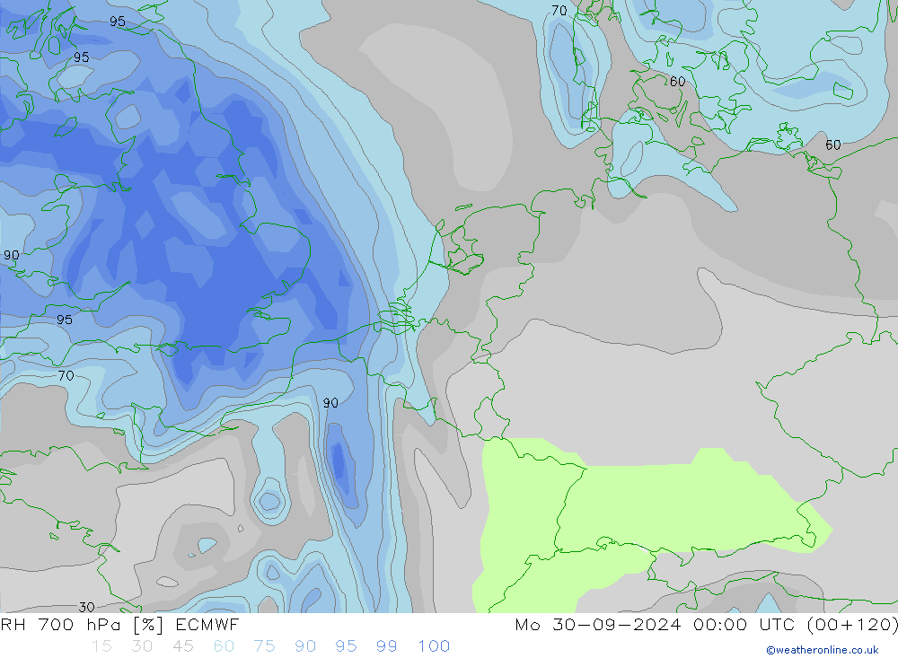 RH 700 hPa ECMWF Po 30.09.2024 00 UTC