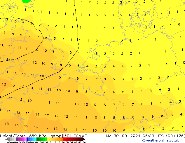 Height/Temp. 850 гПа ECMWF пн 30.09.2024 06 UTC