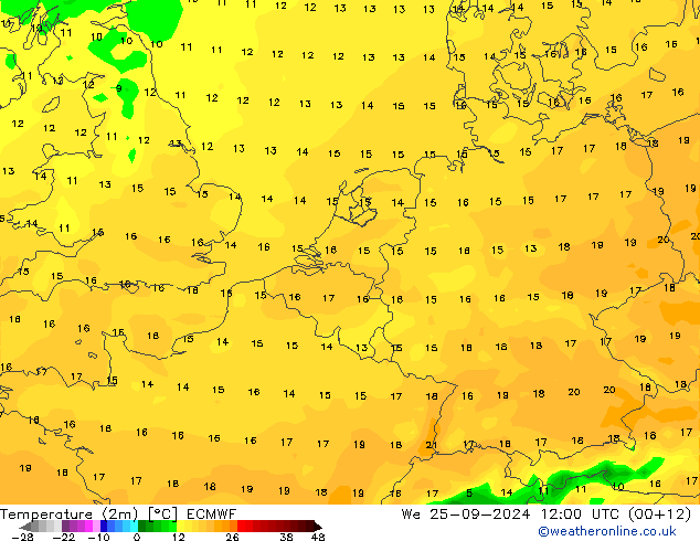 Temperaturkarte (2m) ECMWF Mi 25.09.2024 12 UTC