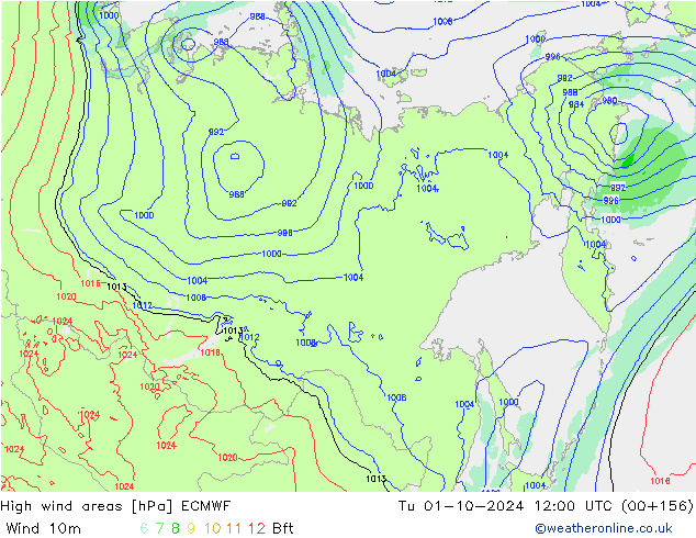 High wind areas ECMWF Tu 01.10.2024 12 UTC