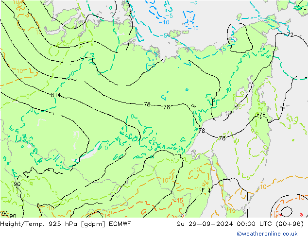 Hoogte/Temp. 925 hPa ECMWF zo 29.09.2024 00 UTC