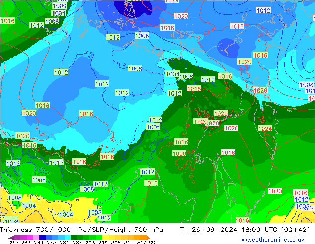 700-1000 hPa Kalınlığı ECMWF Per 26.09.2024 18 UTC