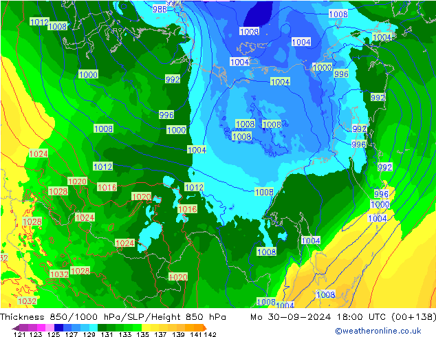 Thck 850-1000 hPa ECMWF lun 30.09.2024 18 UTC