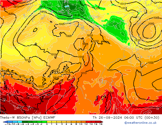 Theta-W 850hPa ECMWF  26.09.2024 06 UTC