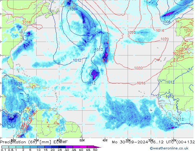 осадки (6h) ECMWF пн 30.09.2024 12 UTC