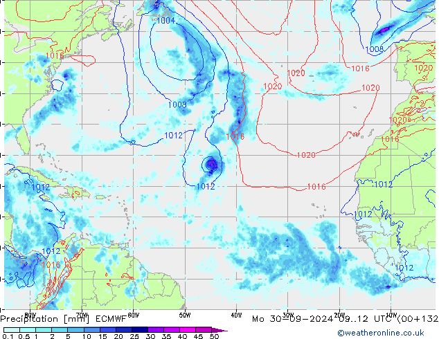 Srážky ECMWF Po 30.09.2024 12 UTC