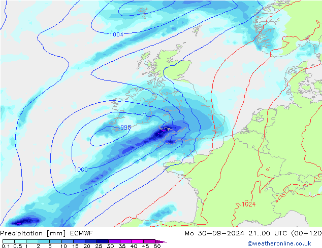 Precipitation ECMWF Mo 30.09.2024 00 UTC