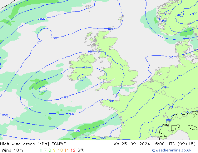 High wind areas ECMWF  25.09.2024 15 UTC