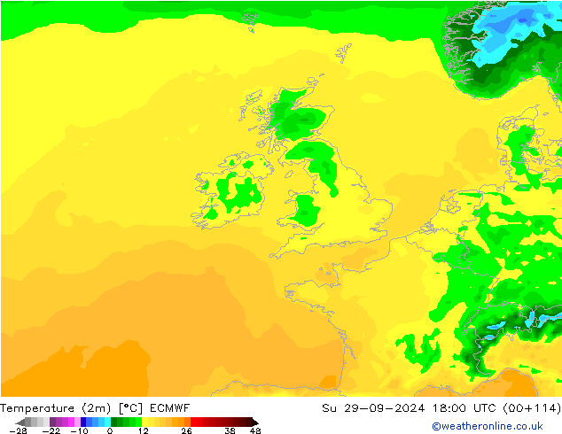 Temperatura (2m) ECMWF Dom 29.09.2024 18 UTC