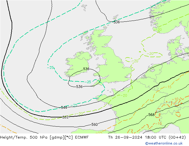 Z500/Rain (+SLP)/Z850 ECMWF Qui 26.09.2024 18 UTC