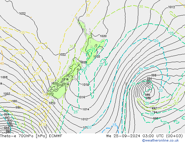 Theta-e 700hPa ECMWF We 25.09.2024 03 UTC