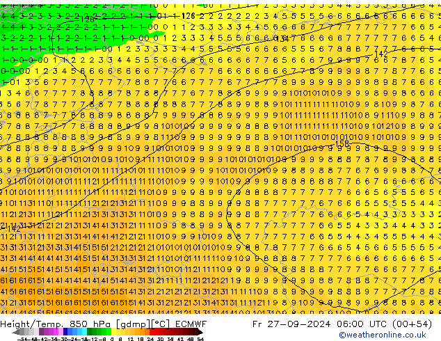 Z500/Rain (+SLP)/Z850 ECMWF ven 27.09.2024 06 UTC