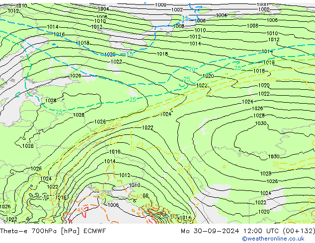 Theta-e 700hPa ECMWF Pzt 30.09.2024 12 UTC