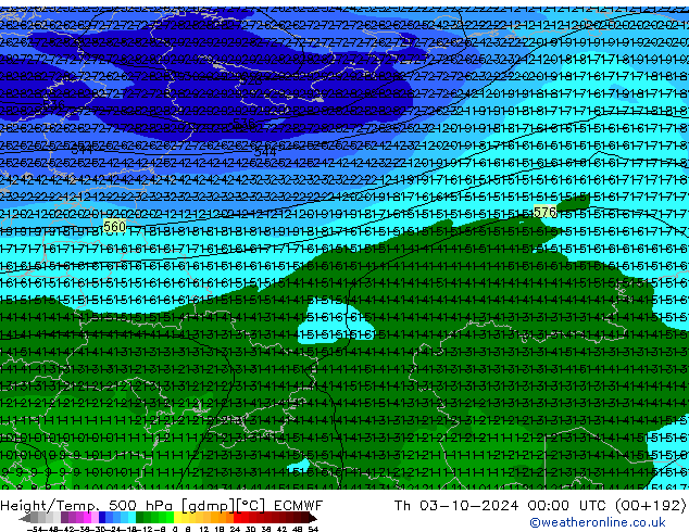 Height/Temp. 500 hPa ECMWF Do 03.10.2024 00 UTC