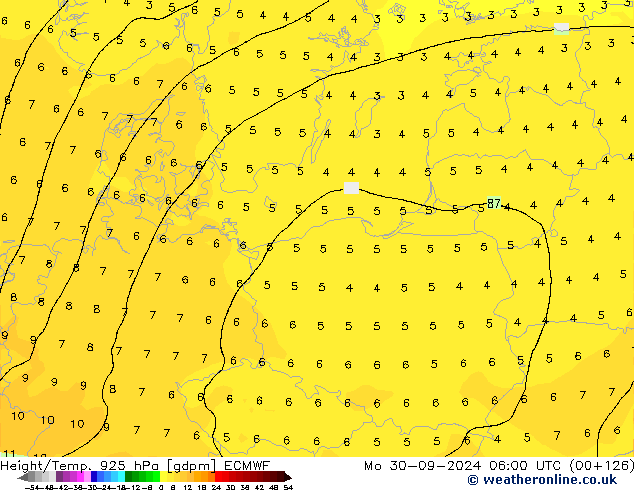 Geop./Temp. 925 hPa ECMWF lun 30.09.2024 06 UTC