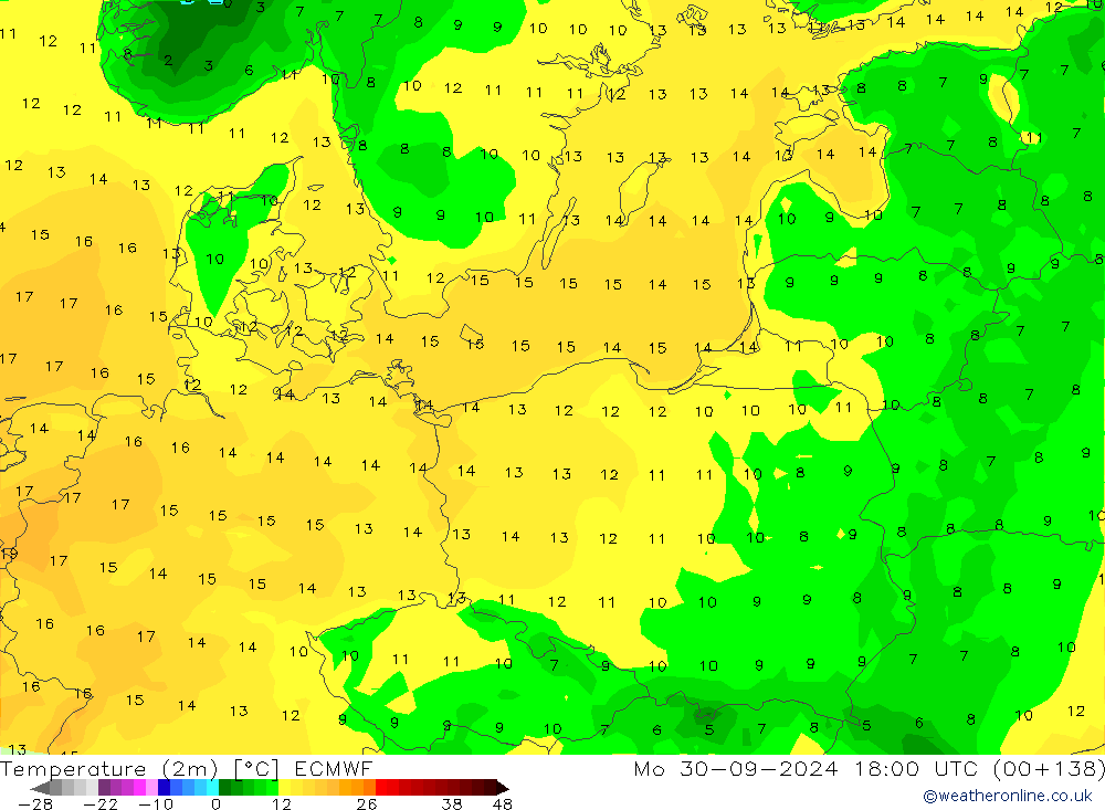 карта температуры ECMWF пн 30.09.2024 18 UTC