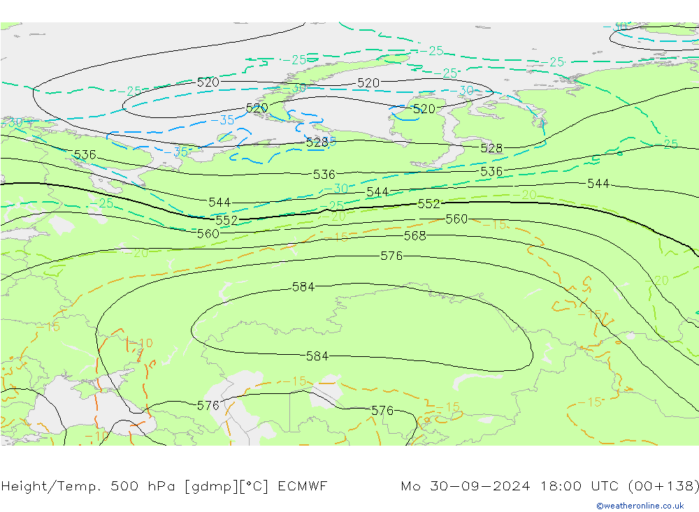 Z500/Rain (+SLP)/Z850 ECMWF pon. 30.09.2024 18 UTC