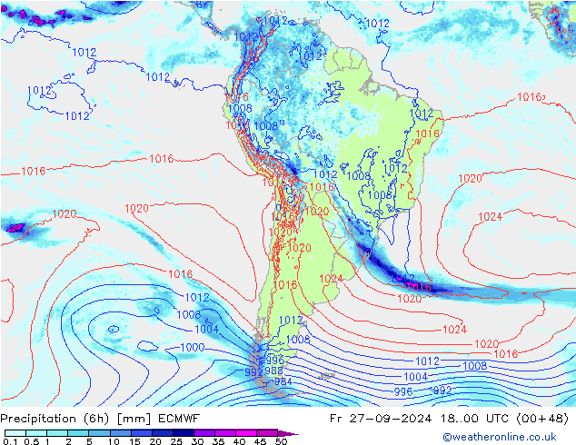 Précipitation (6h) ECMWF ven 27.09.2024 00 UTC