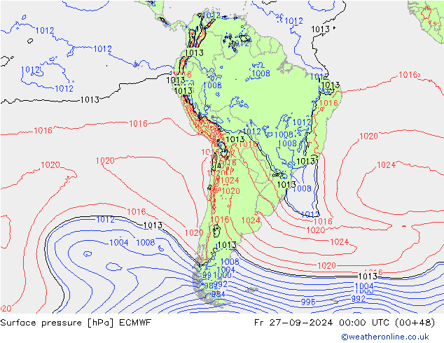 Surface pressure ECMWF Fr 27.09.2024 00 UTC