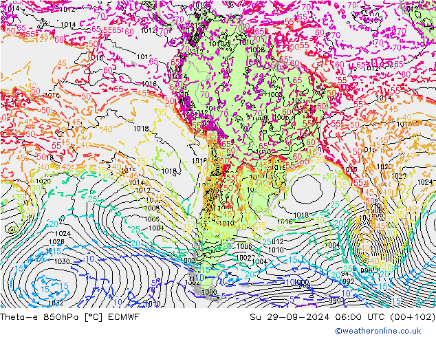 Theta-e 850hPa ECMWF zo 29.09.2024 06 UTC