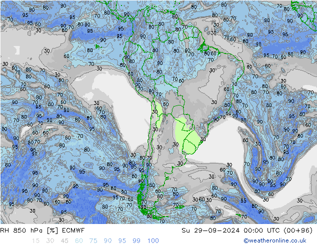 RH 850 hPa ECMWF dom 29.09.2024 00 UTC