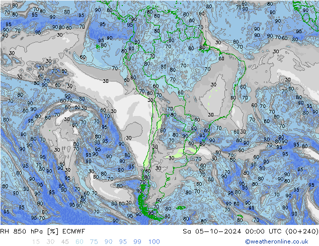 RH 850 hPa ECMWF Sáb 05.10.2024 00 UTC