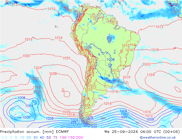 Précipitation accum. ECMWF mer 25.09.2024 06 UTC