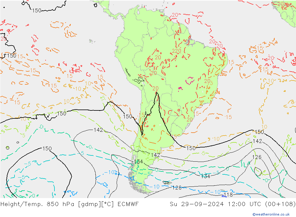 Height/Temp. 850 hPa ECMWF dom 29.09.2024 12 UTC