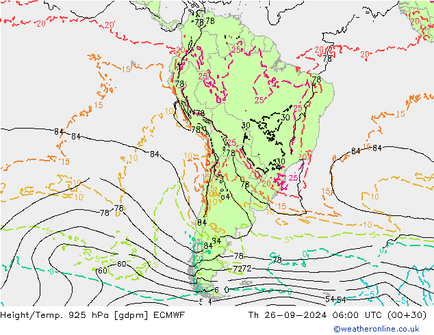 Height/Temp. 925 hPa ECMWF Th 26.09.2024 06 UTC