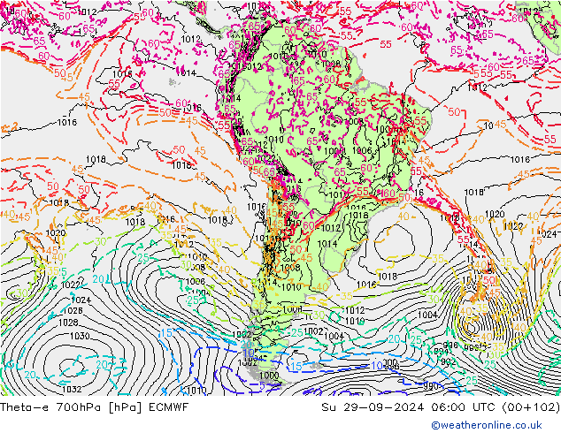 Theta-e 700hPa ECMWF dim 29.09.2024 06 UTC