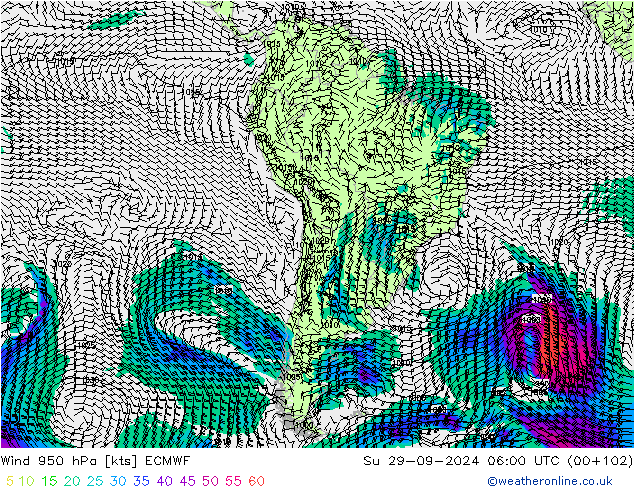 ветер 950 гПа ECMWF Вс 29.09.2024 06 UTC