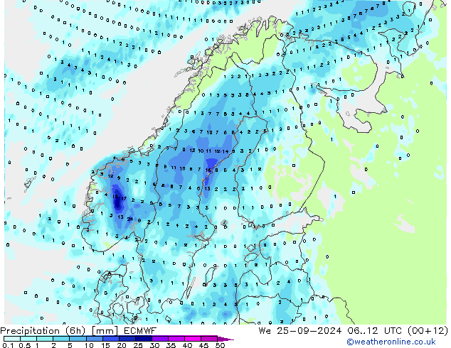 Z500/Rain (+SLP)/Z850 ECMWF mer 25.09.2024 12 UTC