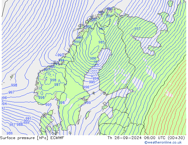 Atmosférický tlak ECMWF Čt 26.09.2024 06 UTC