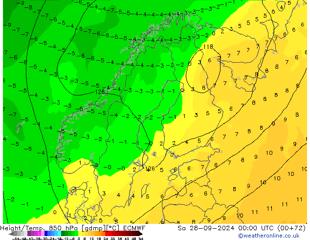 Z500/Yağmur (+YB)/Z850 ECMWF Cts 28.09.2024 00 UTC