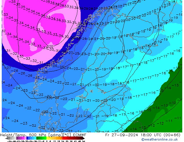 Z500/Rain (+SLP)/Z850 ECMWF ven 27.09.2024 18 UTC