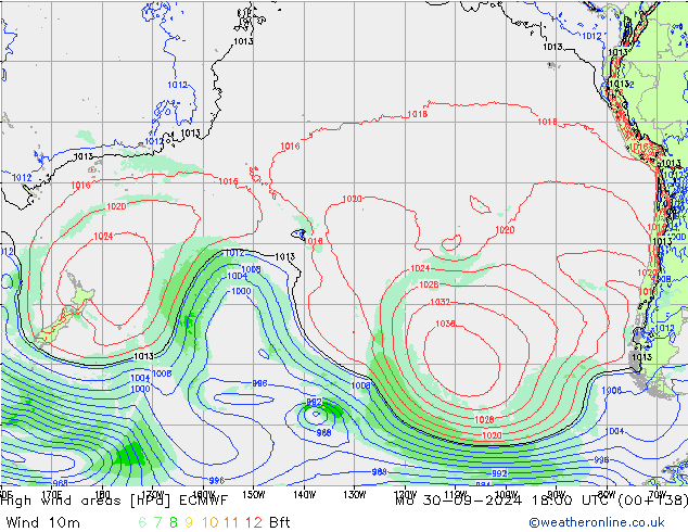 High wind areas ECMWF пн 30.09.2024 18 UTC