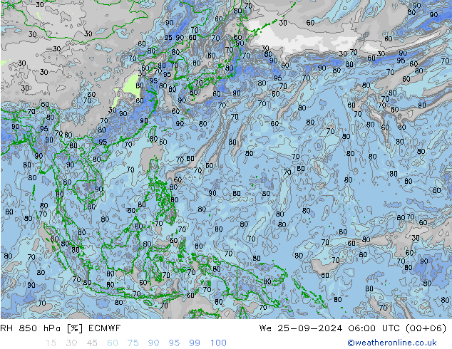 RH 850 hPa ECMWF We 25.09.2024 06 UTC