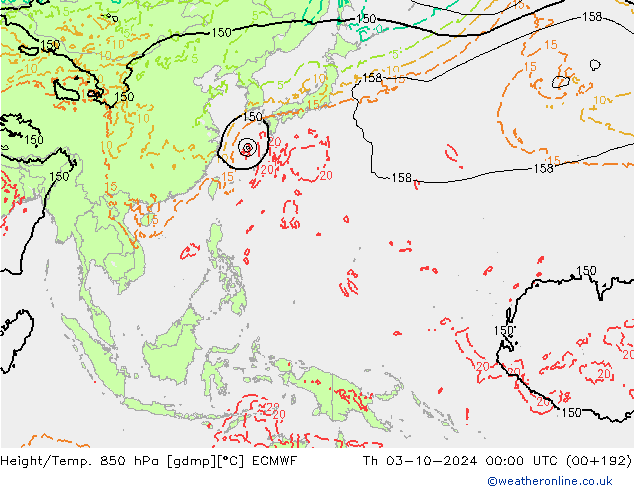 Z500/Rain (+SLP)/Z850 ECMWF gio 03.10.2024 00 UTC