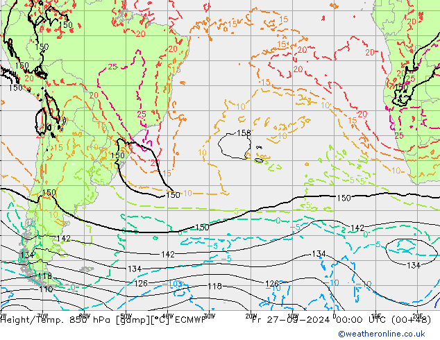 Height/Temp. 850 hPa ECMWF Fr 27.09.2024 00 UTC