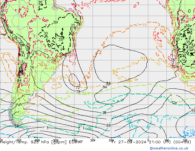 Height/Temp. 925 hPa ECMWF ven 27.09.2024 21 UTC